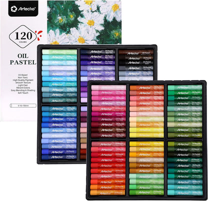 Artecho Oil Pastels Set of 120 Colors, Including 6 Neon Colors, Soft Oil Pastels for Art Painting, Drawing, Blending, Art Supplies for Artists, Beginners, Students, Teachers (10 x 70 mm)