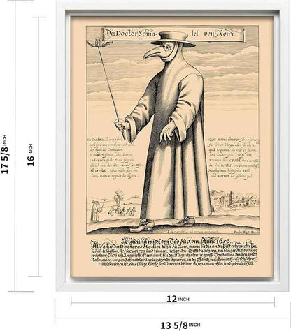 Poster Master Doctor Schnabel from Rome Canvas - Retro Plague Doctor Print - Medieval Art - Gift for Men & Women - Great Wall Decor for Dorm, Living Room or Bedroom - 12x16 White Framed Canvas