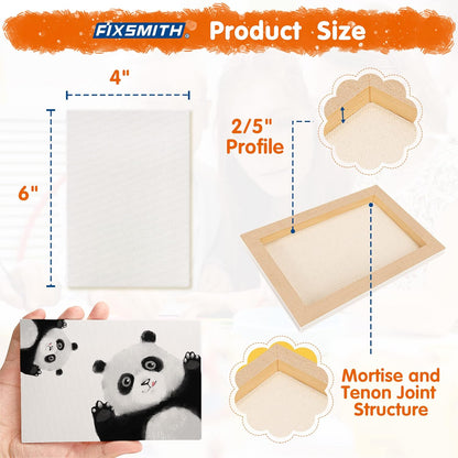 FIXSMITH Mini Stretched Canvas for Painting - 24 Pack 4 x 6 Inch, 2/5” Profile Small Canvases, 100% Cotton Little Blank Canvas, Home Decor Project, Art Supplies for Acrylic Oil Painting