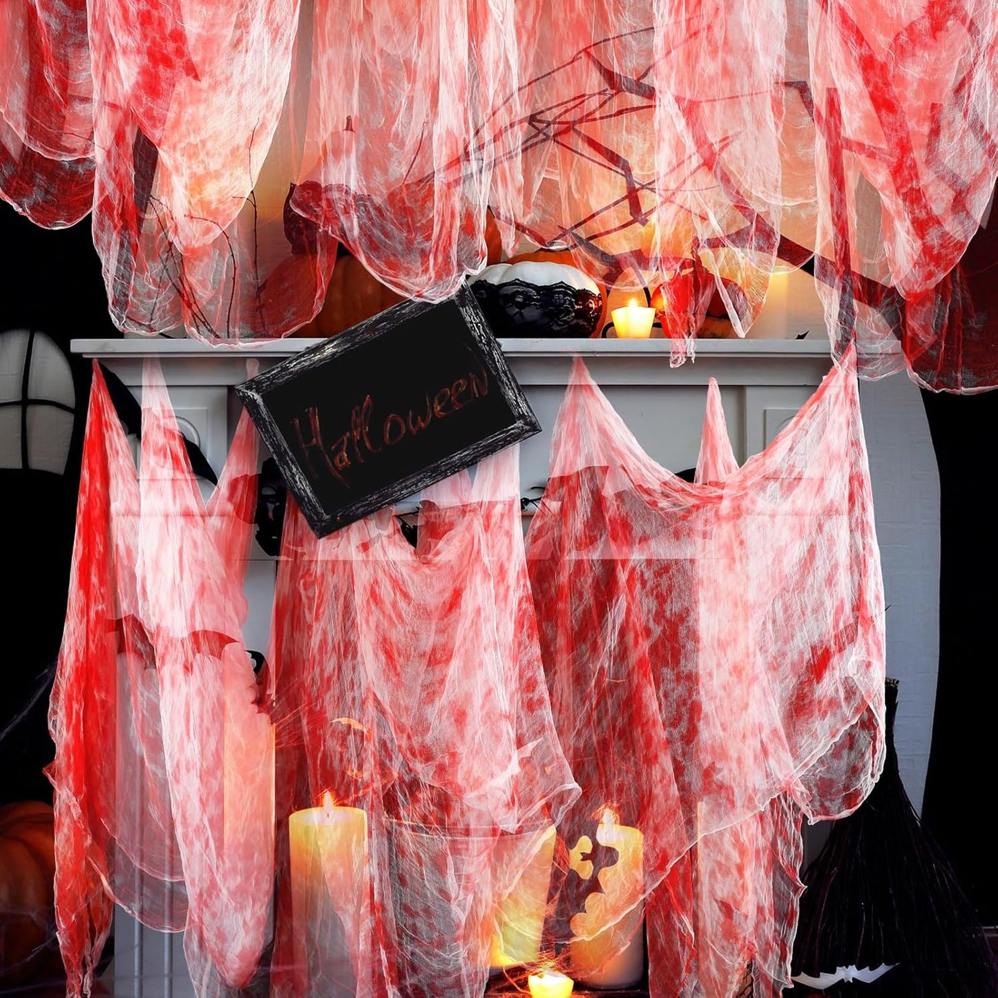 Boao Halloween Cheese cloth 85 x 197 Inch Bloody Cheesecloth Roll for Crafts Large Cotton Muslin Gauze Fabric for Halloween Outdoor & Indoor Spooky Decoration