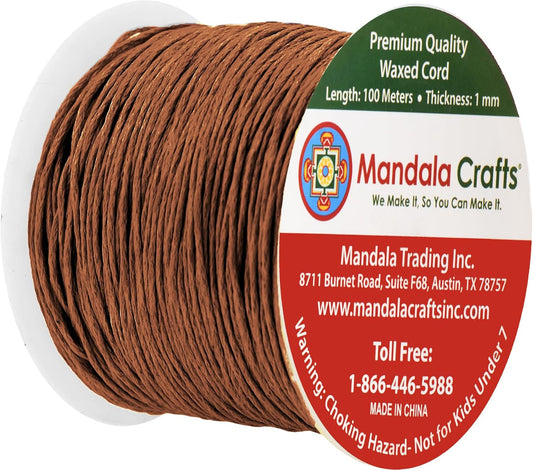 Mandala Crafts 1mm 109 Yards Russet Brown Cotton Waxed Cord for Jewelry Making Bracelet Cord Waxed String - Beading String Thread Jewelry Cords for Necklaces String