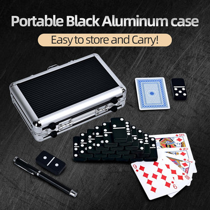 Dominos Set for Adults, Jumbo Size Black Dominoes for Classic Board Games, Double Six Jumbo Size Dominos Set 28 Tiles with Black Aluminum - Juegos de Mesa, Festival Present (2-4 Players)