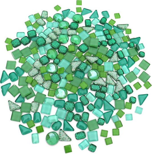 LITMIND Assorted Green Irregular Crystal Mosaic Tiles, 9oz Value Pack - Perfect for Art Crafts, Mosaic Making Projects, Home Decor, and More