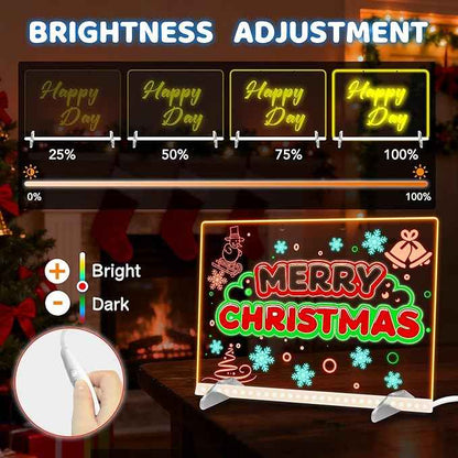 LED Drawing Board -13.7'' X 10" Doodle Glow Board for Christmas Gift, Room/Store/Festival,etc. with 4 Modes & 7 Colors, LED Glow Drawing Board with Adapter, 7 Markers & Tracing Paper