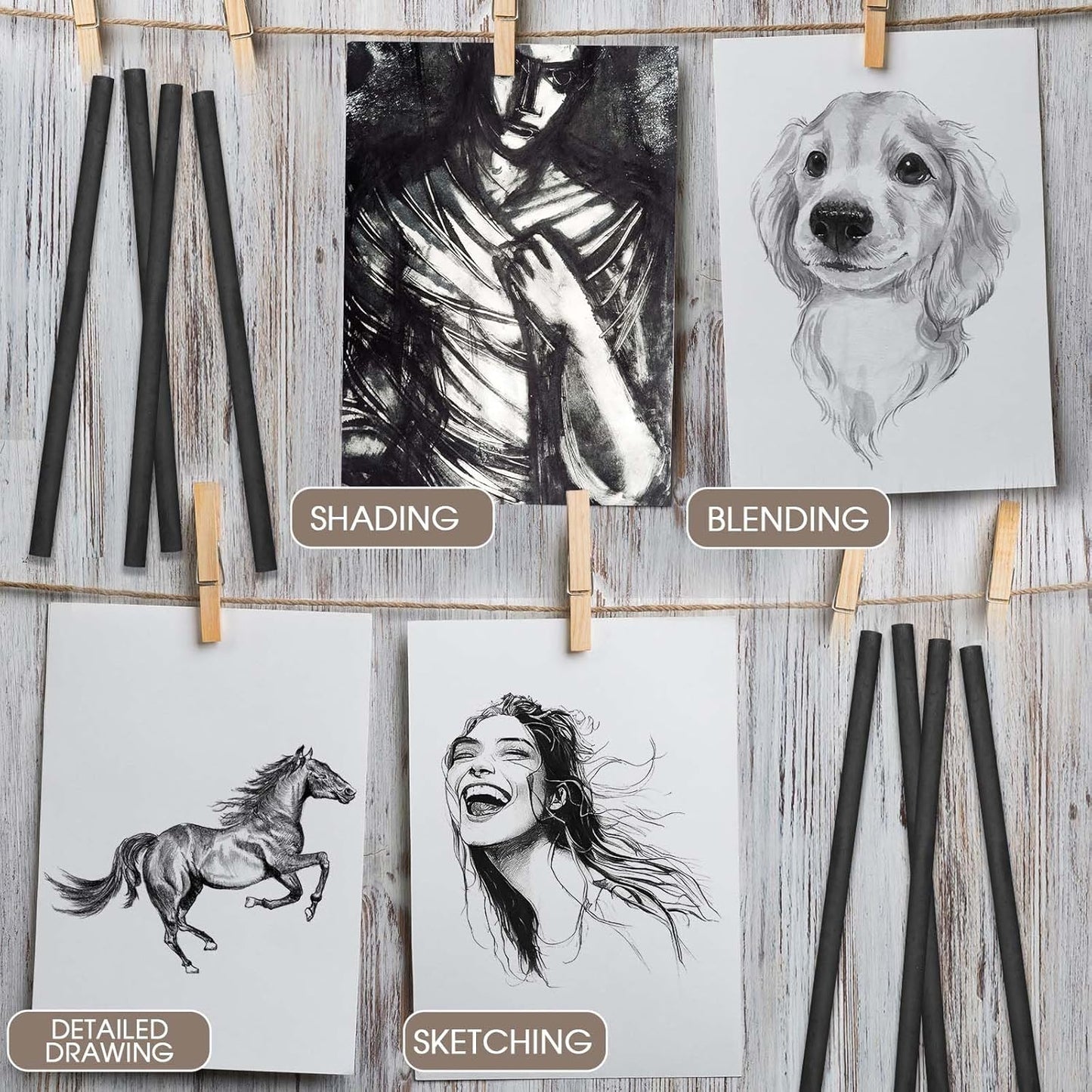 Gueevin 100 Pcs Willow Charcoal Sticks, Willow Charcoal, Artists, Beginners, Students, Perfect for Sketching, Drawing, Shading, and Fine Art Christmas Gifts for Art (5-7mm)