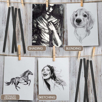 Gueevin 100 Pcs Willow Charcoal Sticks, Willow Charcoal, Artists, Beginners, Students, Perfect for Sketching, Drawing, Shading, and Fine Art Christmas Gifts for Art (7-9mm)