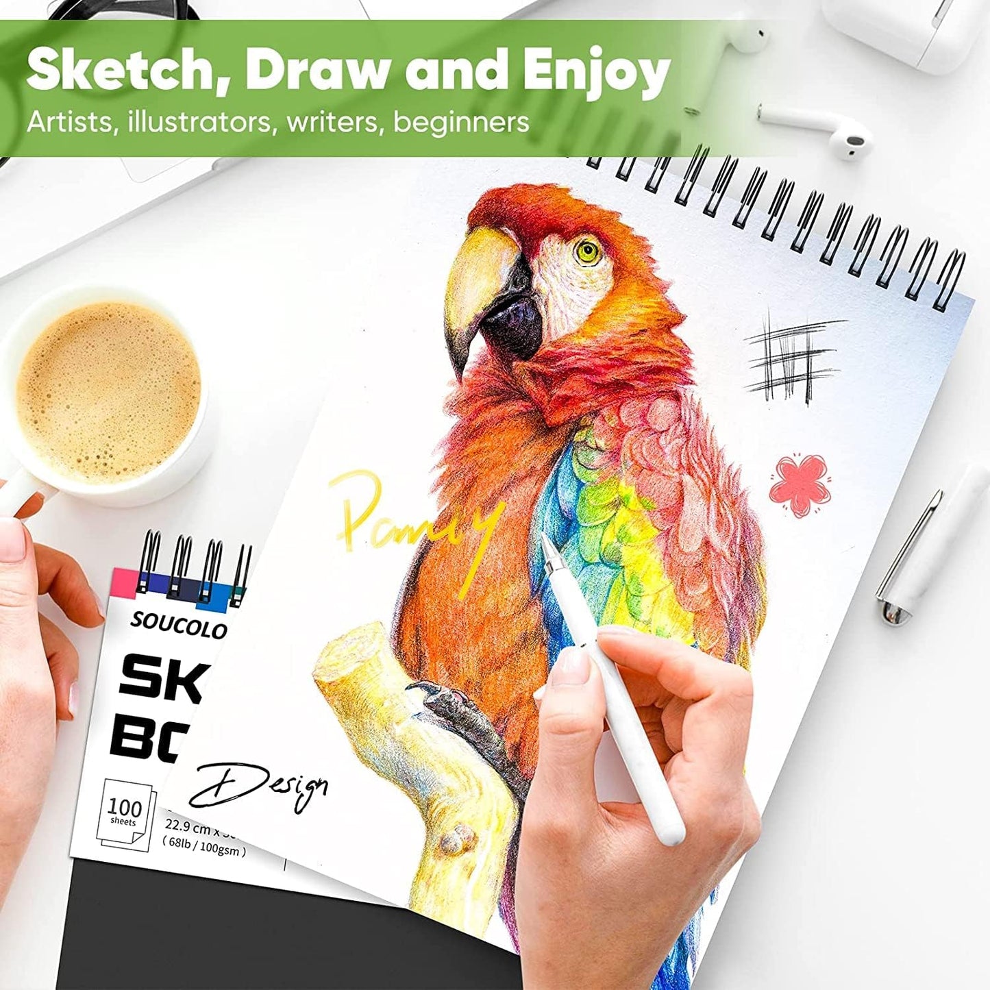Professional Drawing Supplies for Sketch, Charcoal, Colored, Graphite, Pastel Pencils & Sticks. Soucolor 2-Pack 9" x 12" Sketch Book, 200 Sheets Spiral Bound 68lb/100gsm Paper for Kids Adults Artists - Crafty Corner