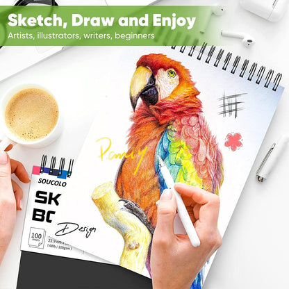 Professional Drawing Supplies for Sketch, Charcoal, Colored, Graphite, Pastel Pencils & Sticks. Soucolor 2-Pack 9" x 12" Sketch Book, 200 Sheets Spiral Bound 68lb/100gsm Paper for Kids Adults Artists - Crafty Corner