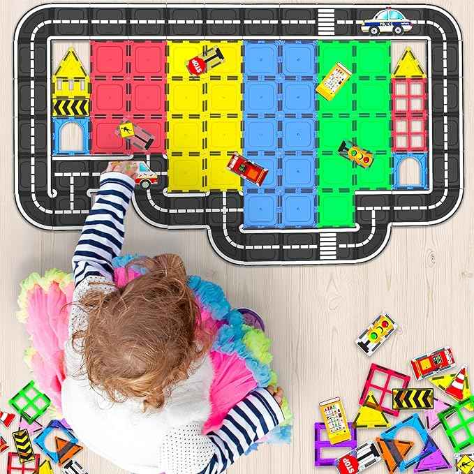 106Pcs Magnetic Tiles, Magnetic Building Blocks, Preschool Montessori Toys Gift for 3+ Year Old Boys and Girls, Sensory Toys for Kids Aged 3-5 and 4-8, Ideas for Toddler with Autism Christmas