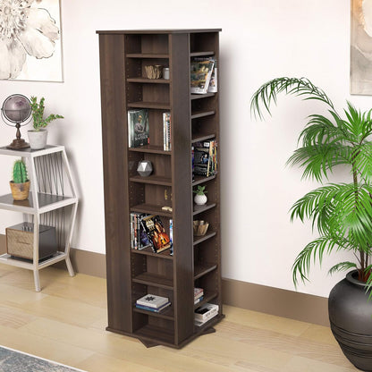 Prepac 4 Revolving Display Cabinet Media Storage, Large Four-Sided Spinning Tower, Espresso