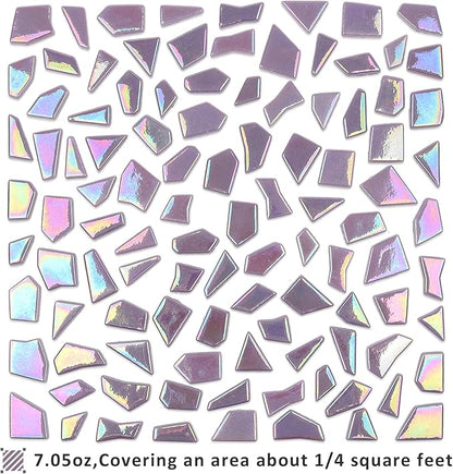Youway Style Iridescent Purple Glass Mosaic Tiles for Crafs Bulk,200g Broken Stained Glass Pieces for Crafts DIY Mosaic Art Decor