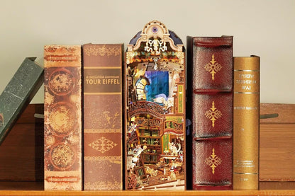 Tonecheer DIY Book Nook Kit for Adults, 3D Wooden Puzzle Bookend Miniature House Kit, Booknook Bookshelf Insert Decor with Dust Cover and LED Lights Gifts (Magical Library)