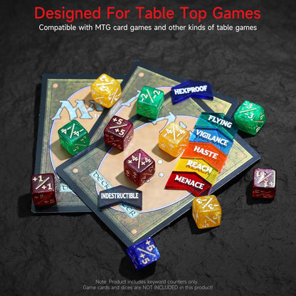 SIXPOINTS 108PCS 12mm MTG Counter Dice +1/+1 Tokens 6 Sided Dice & Keyword Counters Tokens Set for Magic The Gathering, MTG, TCG, Card Games Accessories