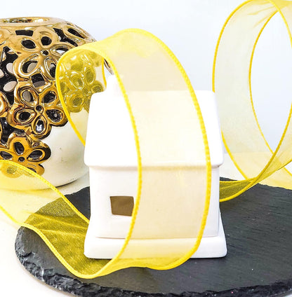 CT CRAFT LLC Sheer Organza Wired Ribbon 1.5" x 50Yards Yellow for Wedding Chair Bow Flora Bouquet Gift Wrapping Christmas Tree Home Decor Wreath - Crafty Corner