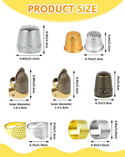 FIVEIZERO Thimble Kit– Sewing Thimbles for Hand Sewing, Metal Finger Protectors, Thimble Ring for Quilting, Includes Needle Threader, Embroidery Needles, Seam Ripper, Measuring Tape and Thread Snips