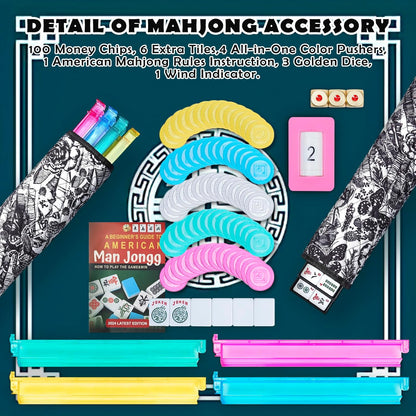 NEW American Mahjong Game Set,166 Premium White Tiles with Portable Metal Dices，4 All-in-One Racks with Pushers, Mah-Jong Games Sets, Ma Jong Tile Game FASHION