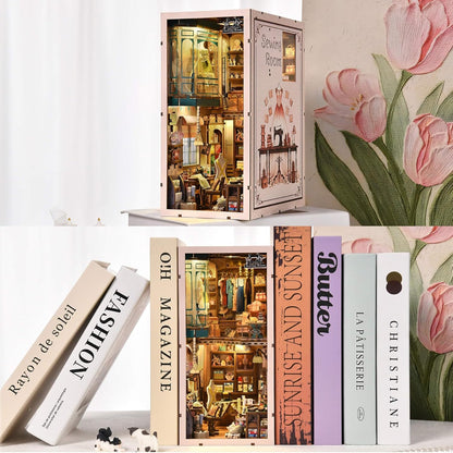 Book Nook Kit - Sewing Room DIY Miniature House Dollhouse Kit for Adults and Teens, Booknook Tiny House Bookshelf Decor 3D Wooden Puzzle, Gifts for Family and Friends