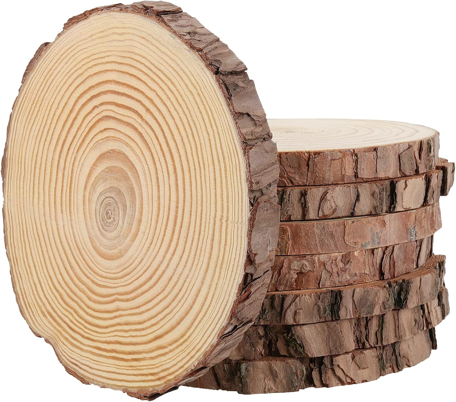 JEUIHAU 8 PCS 8-9 Inches Natural Wood Slices, Unfinished Predrilled Wooden Circles Tree Bark Slice, Blank Wooden Log Circles for DIY Crafts, Arts Wood Slices, Christmas Ornaments - Crafty Corner