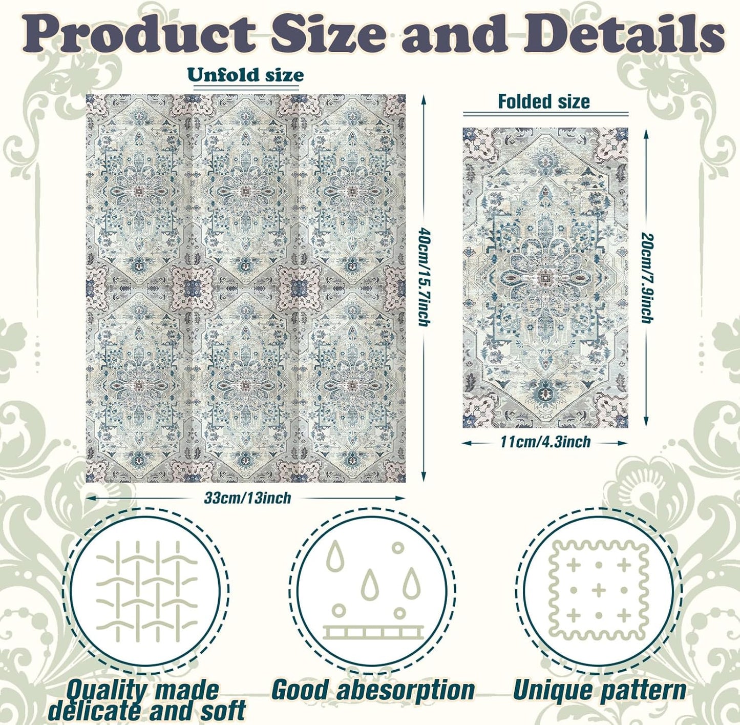 Yeaqee 100 Pcs Vintage Boho Napkins Paper Guest Towels 2 Ply Decoupage Napkins Disposable Decorative Hand Towel for Bathroom Kitchen Fall Wedding Party Dinner(Blue and Grey)