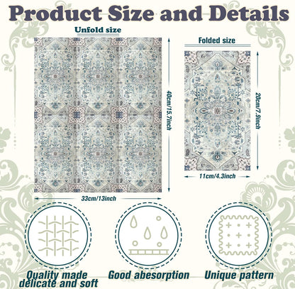 Yeaqee 100 Pcs Vintage Boho Napkins Paper Guest Towels 2 Ply Decoupage Napkins Disposable Decorative Hand Towel for Bathroom Kitchen Fall Wedding Party Dinner(Blue and Grey)