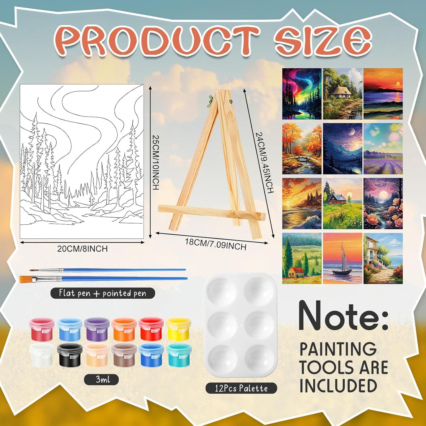 Zhanmai 12 Pack Pre Drawn Canvas for Painting Sip and Paint Kit 8" x 10" Paint Party Set Canvas Painting Pre Printed Canvases for Party Favor DIY Virtual Adult's Date Night(Natural Scenery) - Crafty Corner