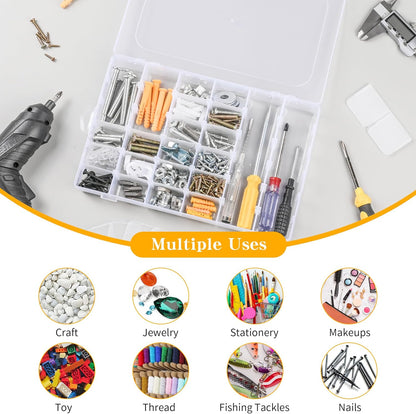 3 Pcs 36 Large Grids Clear Plastic Organizer Box with Adjustable Dividers Craft Organizers Box for Bead,Jewelry,DIY Crafts,Art,Small Items Storage (Clear-3pack-108 Grids)