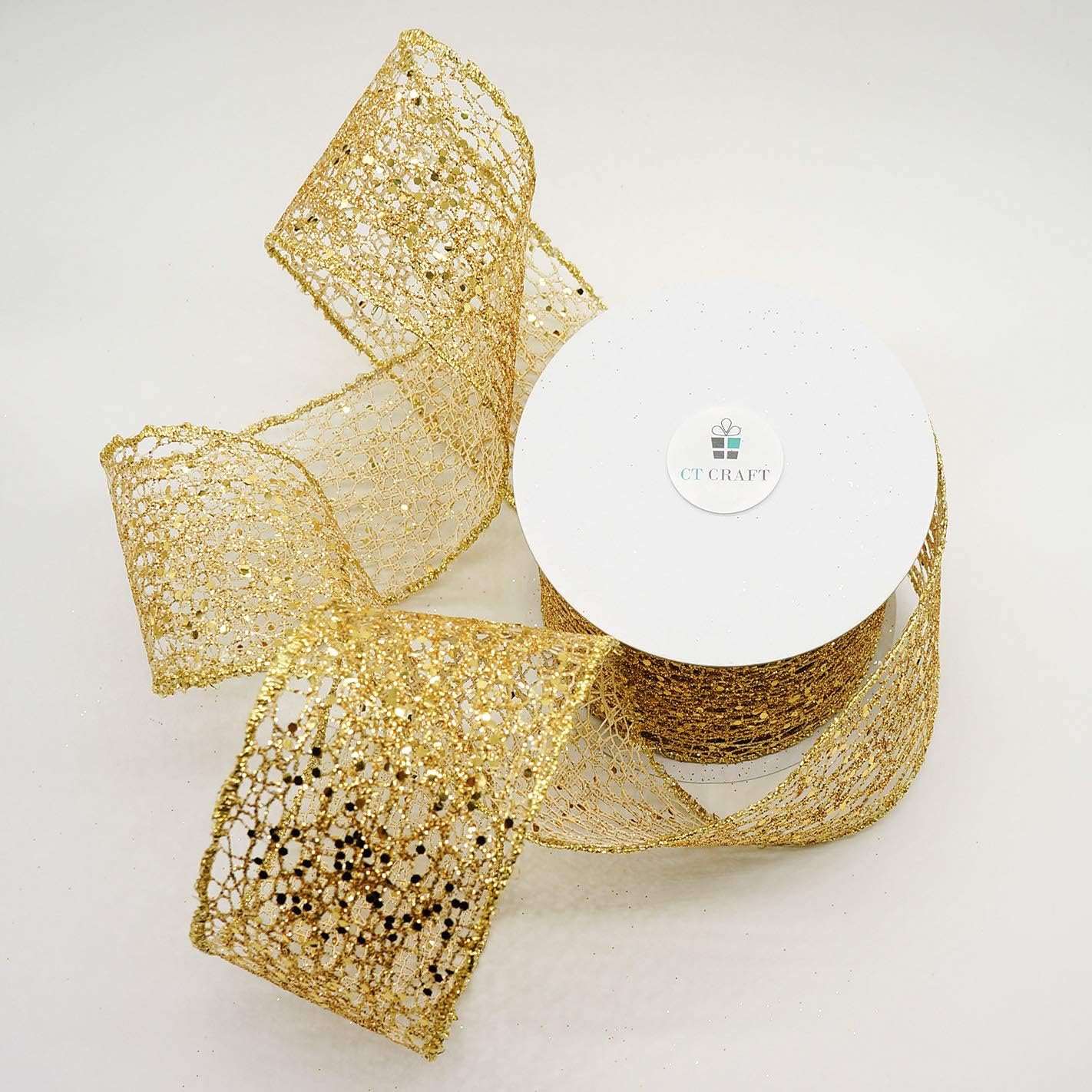 CT CRAFT LLC Sparkling Glitter Mesh Wired Ribbon 2.5" x 10 Yards Gold for Christmas Home Decor Bow Gift Wrapping DIY Crafts Wreath - Crafty Corner