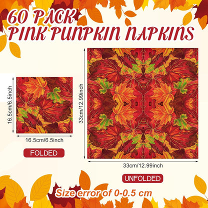 60 Pcs Maple Leaf Cocktail Paper Napkins 6.5 x 6.5 Inches Disposable Paper Napkins Dessert Beverage Napkin for Decoupage Luncheon Napkin for Party Wedding Birthday Party