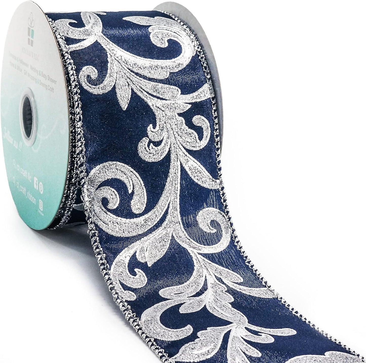 CT CRAFT LLC Royal Satin Silver Swirl Wired Ribbon 2.5 Inch x 10 Yards for Christmas Home Decor Tree Topper Bow Gift Wrapping DIY Crafts Wreath Garland - Crafty Corner