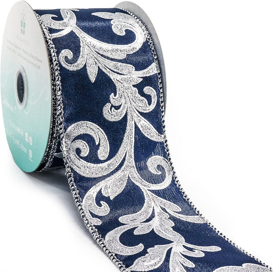 CT CRAFT LLC Royal Satin Silver Swirl Wired Ribbon 2.5 Inch x 10 Yards for Christmas Home Decor Tree Topper Bow Gift Wrapping DIY Crafts Wreath Garland - Crafty Corner