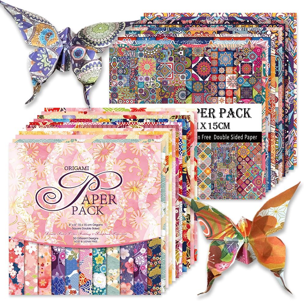 Origami Paper Kit 100 Sheets 70GSM 6 Inch Square Double Sided Color 100 Vivid Solid Colors for Hand Crafts Origami Paper Arts Creativity. Bohemian Blossom - Crafty Corner