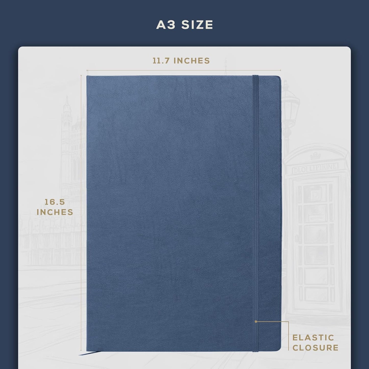 Beechmore Books A3 Sketchbook – 11.7x16.5 Premium Vegan Leather Bound Extra Large Sketch Book Hardcover, 160gsm 160 Perforated Ivory Pages, Blank Sketch Pad, Gift Boxed, Back Pocket, Ribbon Bookmark - Crafty Corner