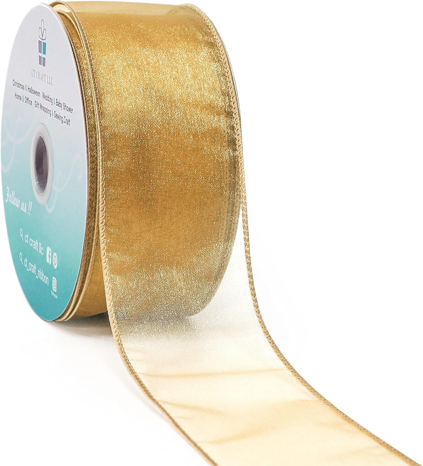 CT CRAFT LLC Sheer Organza Wired Ribbon 2.5" x 50Yards Tan (Gold) for Wedding Chair Bow Flora Bouquet Gift Wrapping Christmas Tree Home Decor Wreath - Crafty Corner