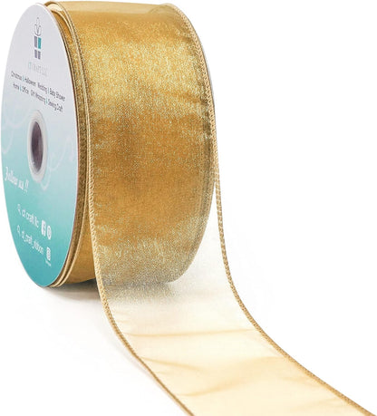 CT CRAFT LLC Sheer Organza Wired Ribbon 2.5" x 50Yards Tan (Gold) for Wedding Chair Bow Flora Bouquet Gift Wrapping Christmas Tree Home Decor Wreath - Crafty Corner