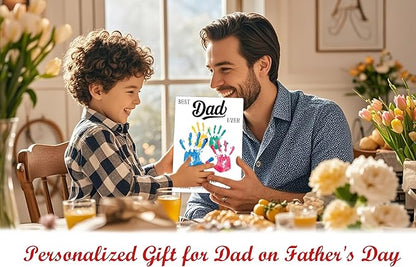 Best Dad Ever DIY Handprint Art Wooden Making Sign, Fathers Day Birthday Personalized Gifts for Dad from Daughter and Son, Baby Handprint Keepsake, Fathers Day Crafts for Family Activities, 9x12 In
