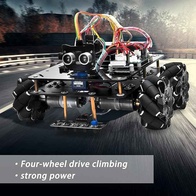 OSOYOO Omni-directinal Mecanum Wheels Robotic Car Kit for Arduino Mega2560 Metal Chassis DC Motor DIY STEM Remote Controlled Educational Mechanical DIY Coding for Teens Adult