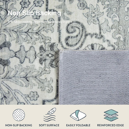 Lahome Bohemian Floral Medallion Runner Rug - 2x4 Beige Non Skid Laundry Room Rug Runner Hallway Runners, Distressed Soft Machine Washable Indoor Accent Carpet Runners for Bedside Entryway