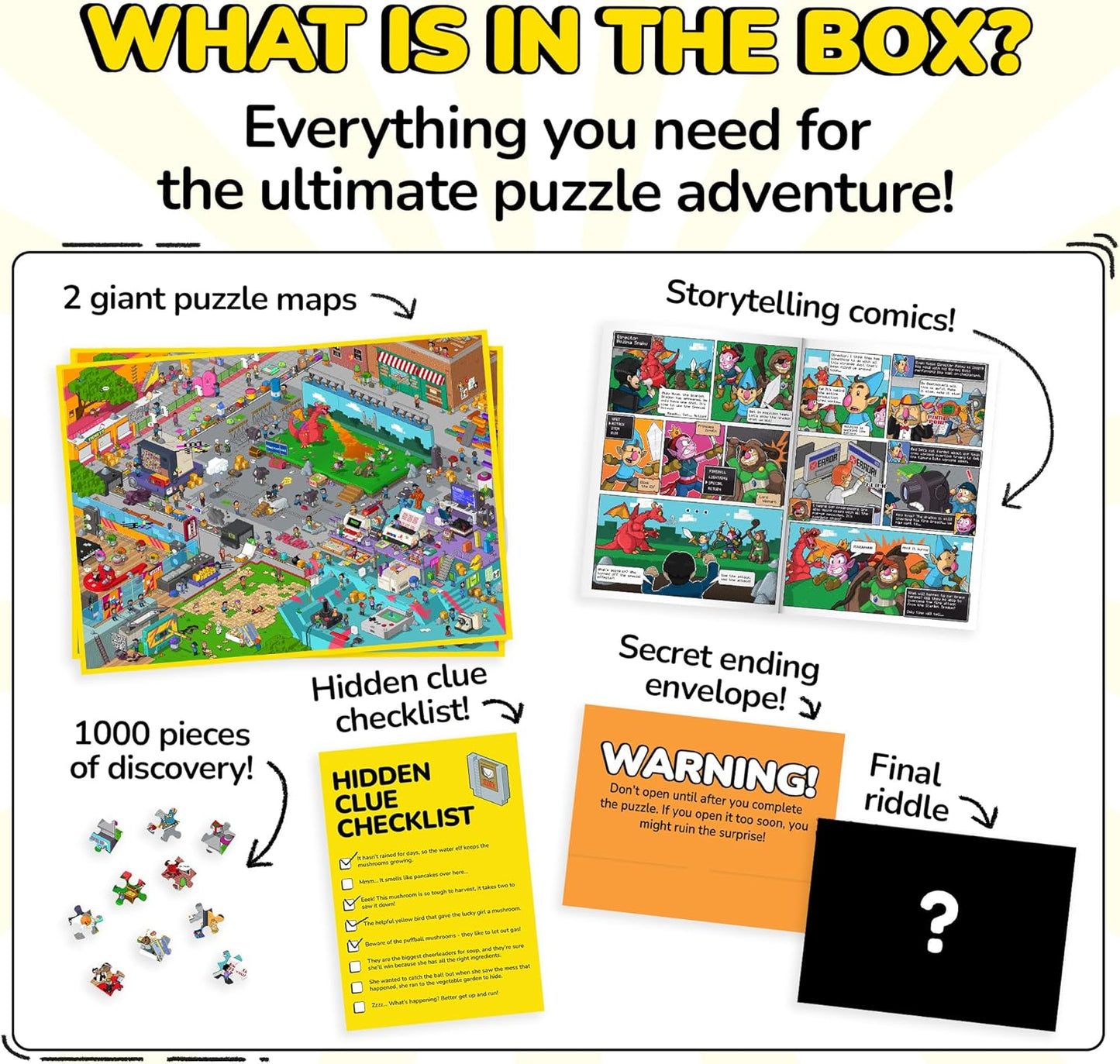 Odd Pieces Jigsaw Puzzles 1000 Pieces - Magic Mystery Story Secret Ending Puzzle - Perfect Game Night for Adults & Kids - Pixel Art Gamer Movie TV Show Superhero Theme (Glitch)