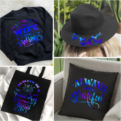 VINYL FROG Holographic HTV Vinyl Roll 12" x5ft Blue Metallic Heat Transfer Vinyl Iron on Vinyl Easy to Cut & Weed DIY Heat Press Design for T-Shirts