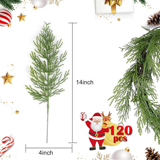 Hananona 120 Pcs Artificial Faux Greenery Sprigs and Twigs - Pine and Cedar Stems for Christmas Holiday DIY, 120 Pieces, Green - Crafty Corner