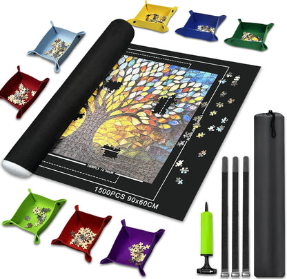 Napzy Puzzle Mat Rollup for Jigsaw Puzzles Storage Matt Roll Up Puzzle Board Saver with 8 Sorting Trays 1 Drawstring Bag Puzzle Table for Up to 1500 PCS