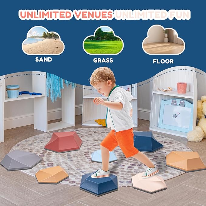 Kids Stepping Stones 8PCS for Balance & Motor Skill Development, Versatile Coordination Training Blocks for Play and Learning