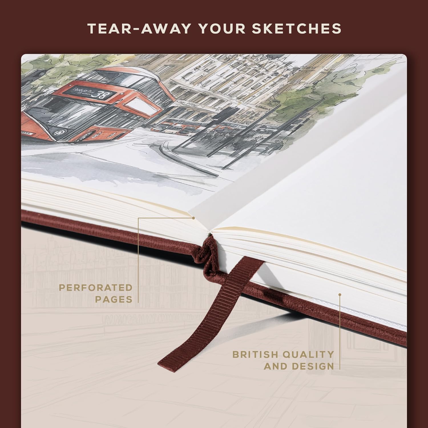 Beechmore Books A3 Sketchbook – 11.7x16.5 Premium Vegan Leather Bound Large Sketch Book Hardcover with 160 Thick 160gsm Perforated Ivory Pages, Blank Sketch Pad Gift Boxed Back Pocket Ribbon Bookmark - Crafty Corner