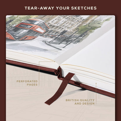 Beechmore Books A3 Sketchbook – 11.7x16.5 Premium Vegan Leather Bound Large Sketch Book Hardcover with 160 Thick 160gsm Perforated Ivory Pages, Blank Sketch Pad Gift Boxed Back Pocket Ribbon Bookmark - Crafty Corner