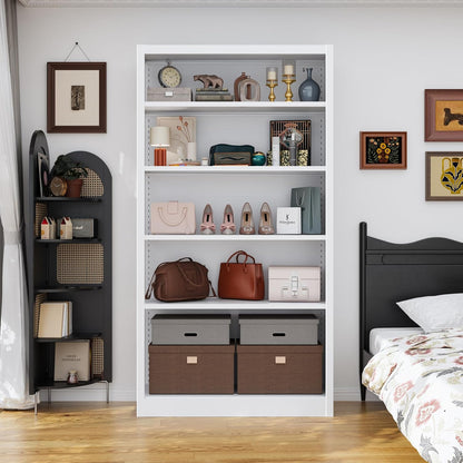 Heavy-Duty Steel Open Storage Cabinet with Adjustable Shelves, 5-Tier Shelving Unit, Easy Assembly Freestanding Organizer for Pantry,Office, Living Room,Bookshelf(White, 5 Tier-55"H x 27.6"W x 11.8"D)