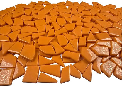 Irregular Glass Mosaic Tiles Bulk 500g Glossy and Iridescent Mosaic Glass Tiles for DIY Projects and Arts and Crafts Solid Colors and Mixes (Glossy Orange)