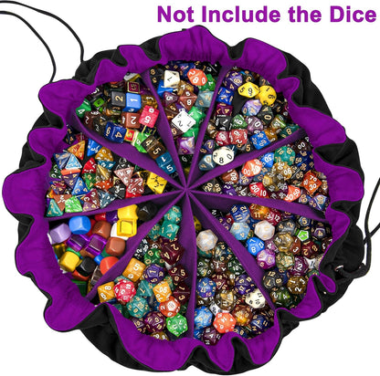 SIQUK Large Dice Bag with Pockets Drawstring Dice Bag DND Dice Storage Bag Big Capacity Dice Pouch for RPG MTG Table Games, Hold over 300 Dice (Black & Dark Violet)