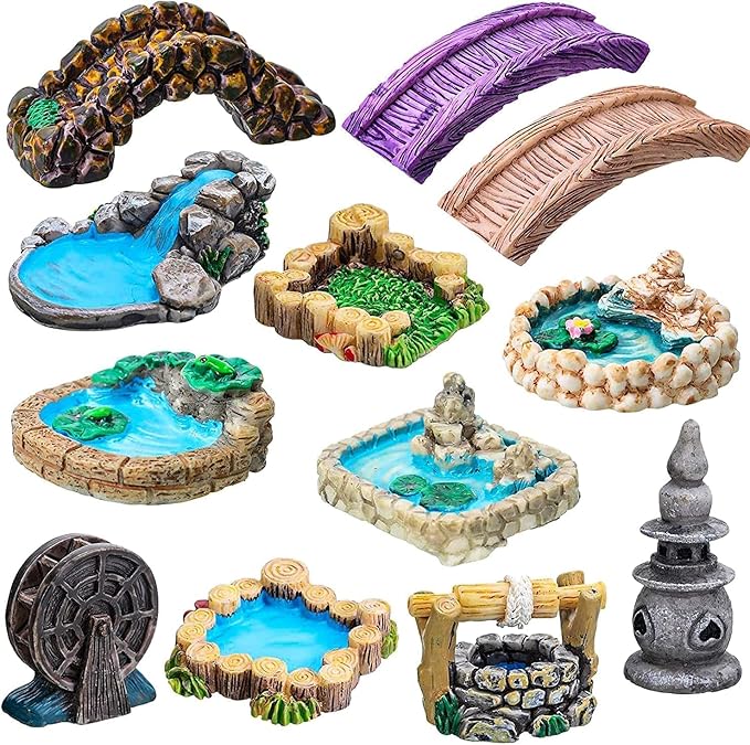Curved Stone Steps Miniature Fairy Garden Accessories,Miniature Pond Lawn Garden Ornament Figurines, Micro Landscape Ornaments for Gardens DIY Kit Statues，Gardens Sculptures and Statues