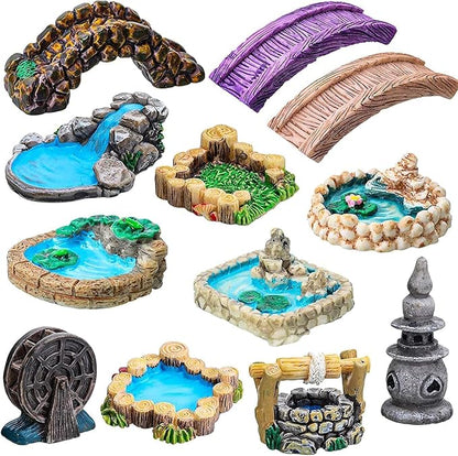 Curved Stone Steps Miniature Fairy Garden Accessories,Miniature Pond Lawn Garden Ornament Figurines, Micro Landscape Ornaments for Gardens DIY Kit Statues，Gardens Sculptures and Statues