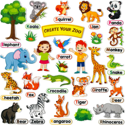 PENGFULL Felt Flannel Board Story Pieces for Toddlers Preschool,Kids Interactive Storytelling Teaching Play Kits for Flannel Board,with Words Felt Pieces(New Zoo)